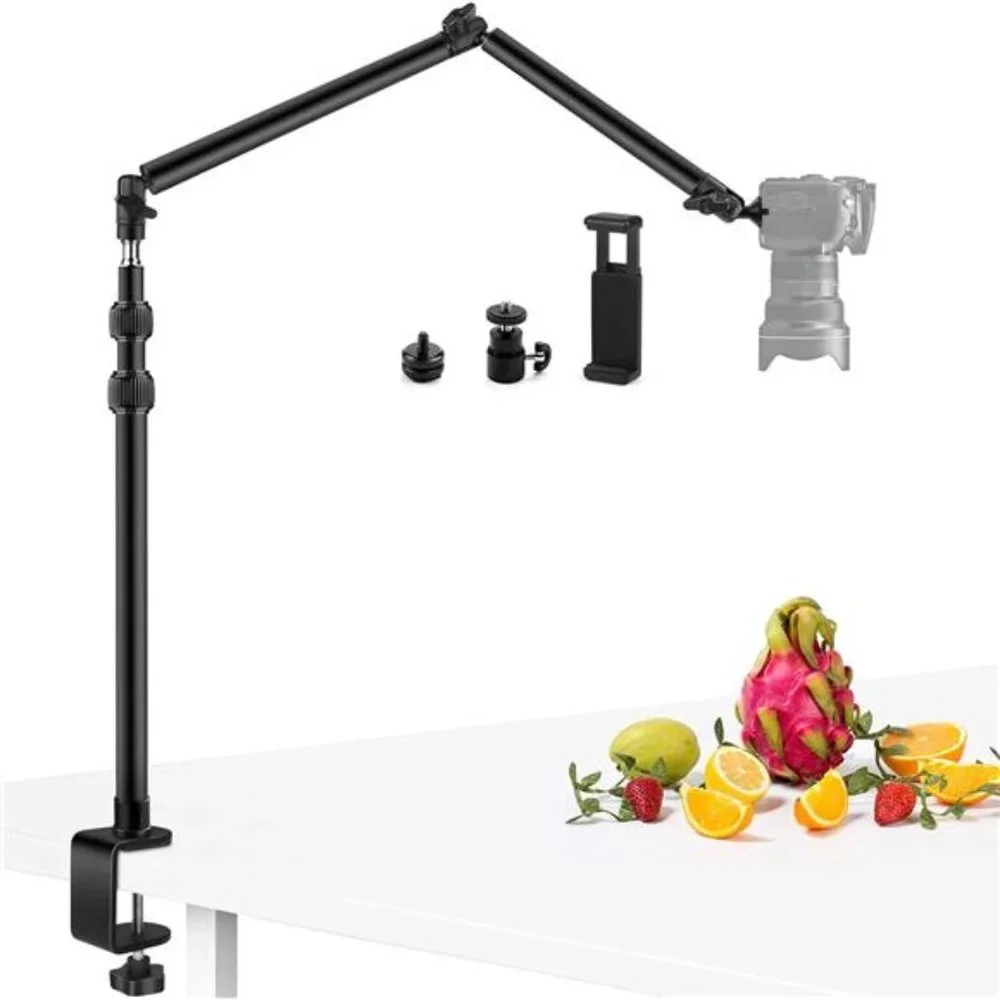 Camera Desk Mount Stand with 24.41'' Detachable Magic Arm, Mount Light Stand